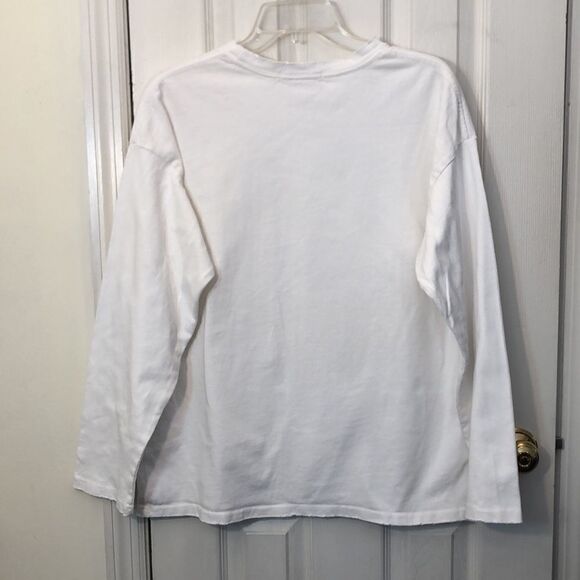 Junmanner White Long Sleeve Intentional Frayed Edges, Pit to Pit 22 1/4" - Picture 3 of 9